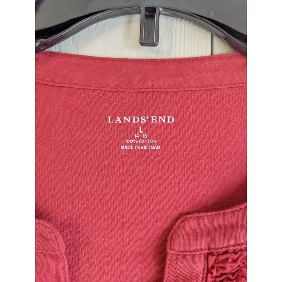 Land's End Women's Pink Long Sleeve V-neck Buttoned Cotton Top Size L - Picture 3 of 3